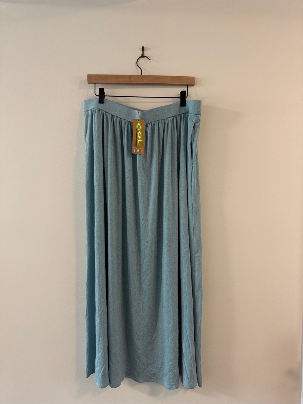 NWT $79 OGL Soft Linen Knit Gathered A-Line Maxi Skirt with Pockets XL - Picture 3 of 4